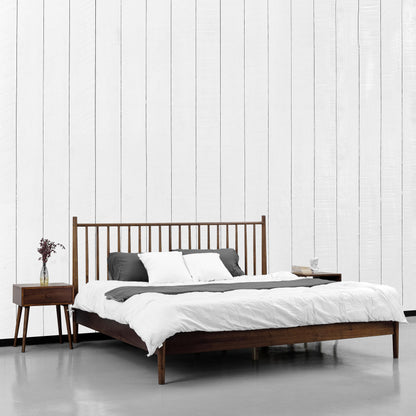NTC Inno Wooden Bed Frame with Headboard, Solid Oak and Rubber Wood Foundation with Silent Slats and Wood Central Supports, 1000 Lb Capacity, Effortless Assembly, King - Dark Walnut