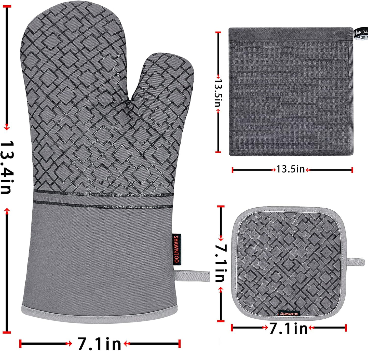 Oven Mitts and Pot Holders Set, 6pcs High Heat Resistant 550 Degree Oven Gloves with Non-Slip Silicone Surface