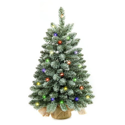 2 ft Mini Christmas Trees with 25 F5 LED Lights, 24" Decorated Burlap Artificial Tabletop Christmas Trees Home Party Decoration for Kitchen Dining Room Window