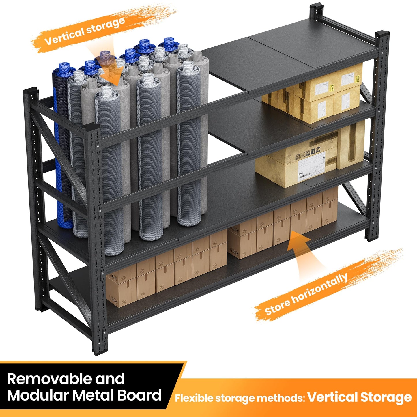 68”W Garage Shelving Units, 8000LBS Storage Shelves Heavy Duty, 24" Deep Metal Shelving Rack, 4 Tier Tall Steel Industrial Shelving , Adjustable Standing Shelf for Warehouse / Shop 68"W x 24"D x 64"H