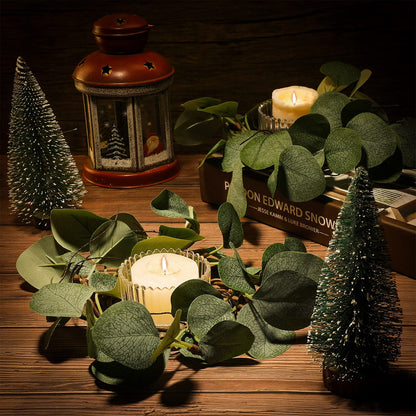 Waydress 8 Pcs Candle Rings Artificial Eucalyptus Leaves Candle Wreaths 6 Inch Boho Greenery Wreaths Rings for Pillars Candleholders for Wedding Party Home Table Door