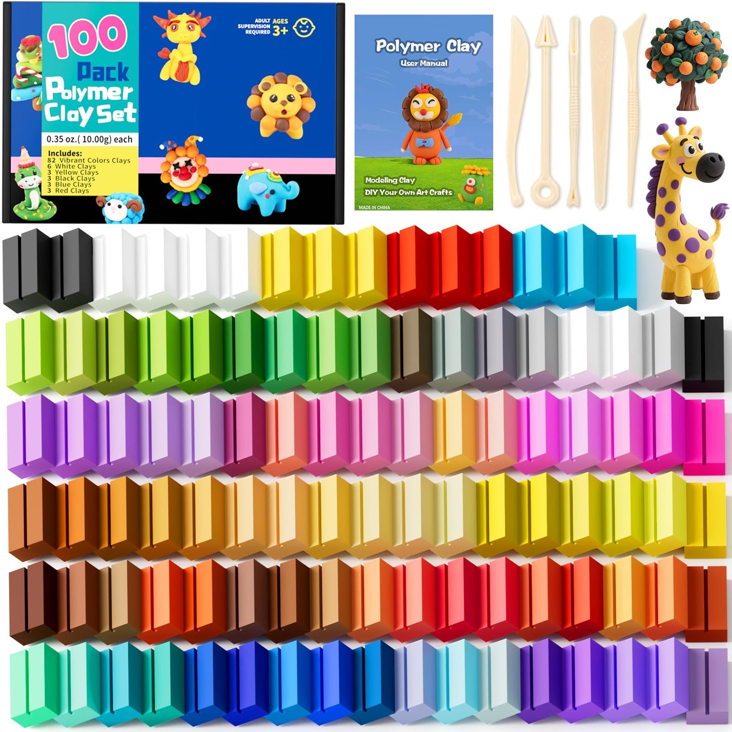 CiaraQ Polymer Clay Kit, Mini Modeling Clay Set for Kids/Beginners/Artist, 100 Colors