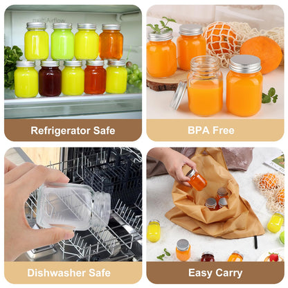 CARBLIN 25 Pack 2 oz Mason Jars with Silver Lids, Mini Glass Jar for Ginger Shots, Small Juice Shot Bottles with Caps, Container for Beverage Storage Candle Gifts Honey Jam Spices Party Favors