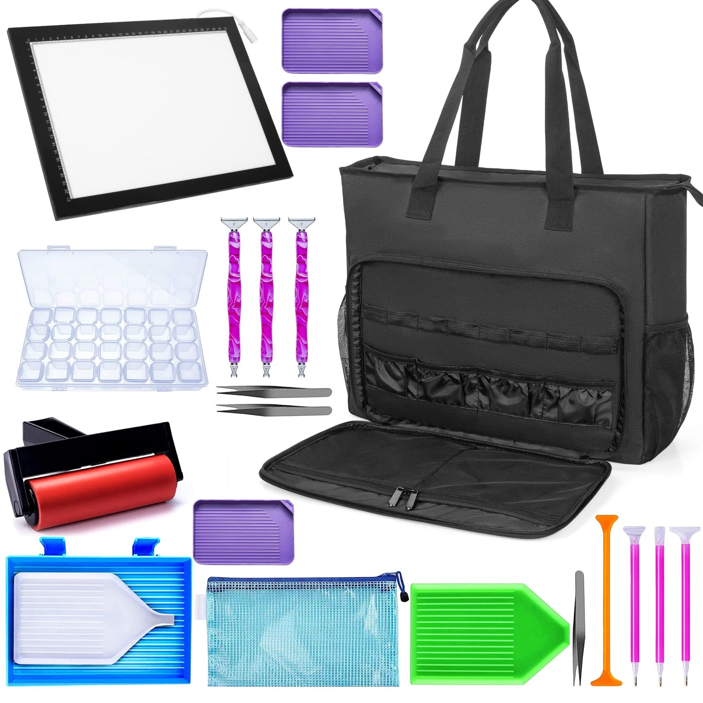 TORIBIO Diamond Painting Storage Bag for A3 Light Pad,Diamond Painting Carrying Case,with Extra Pocket for Diamond Art Supplies,Black,Bag Only