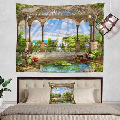 Shrahala Beautiful Tapestry, Waterfall Nature Scenery Landscape Wall Hanging (51.2 x 59.1 Inches, Green)