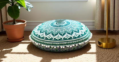 22" CRAFT KALA IN Round Mandala Floor Pillow Cushion Cover Seating Throw Cover Hippie Decorative Bohemian Ottoman Poufs