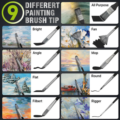 Paint Brushes Set of 24 Pieces, CONDA Different Shapes Wooden Handles Brushes with Art Brush Case, Professional Artist Brushes for Oil, Acrylic Canvas Watercolor Painting Craft