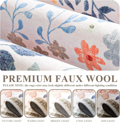 5x7 Pink,5'x7' YIHOUSE Pink Area Rug, Washable Bedroom Rug Floral Non Slip Soft, Small Colorful Throw Carpet
