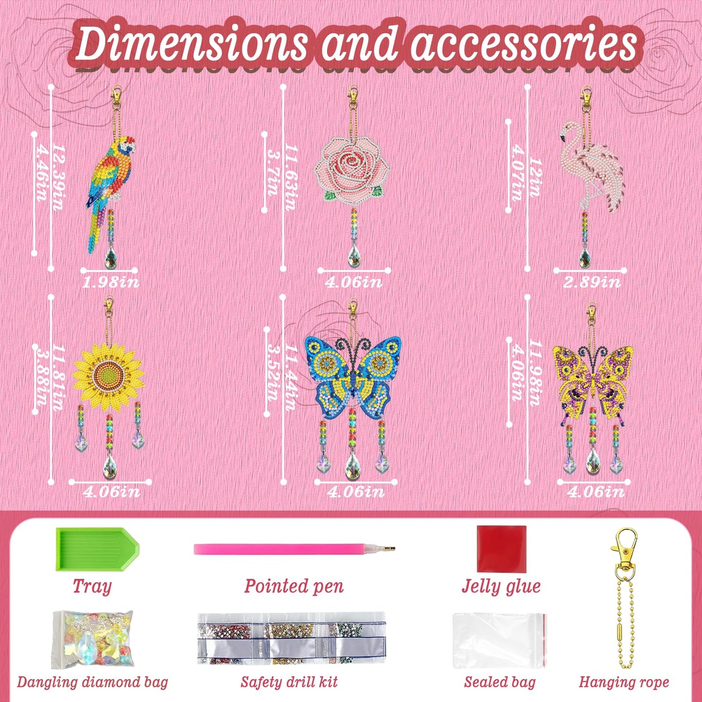 Leatrice 6PCS Spring Diamond Art Kits Suncatcher Small Diamond Painting Set DIY Crafts Hanging for Home Decro Double Sided Crystal Rhinestone Decorations
