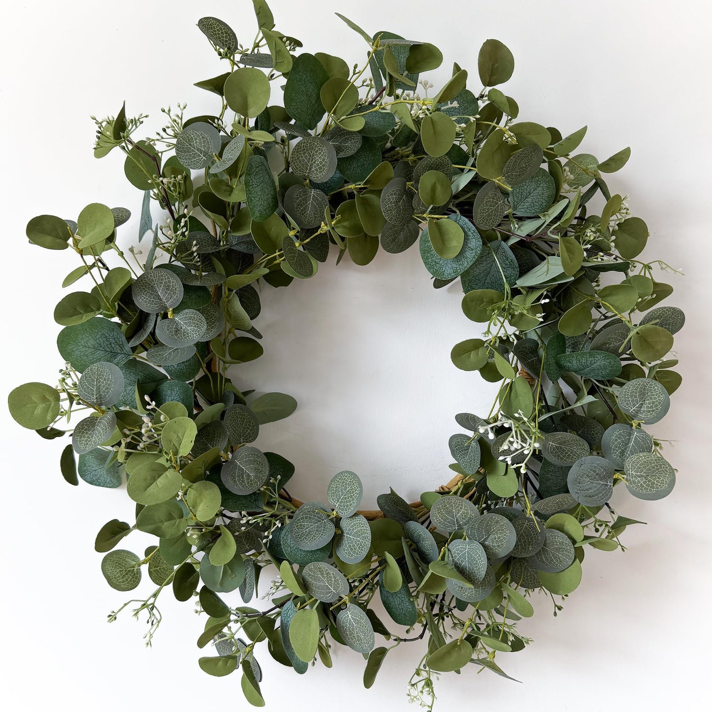 HomeKaren Eucalyptus Wreaths for Front Door 22", Handmade Green Leaves Wreath for Summer, Spring and All Seasons, Greenery Floral Wreath for Wall and Outside