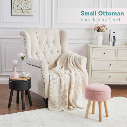 BRIAN & DANY Vanity Stool, Sherpa Vanity Stool Chair with Storage, Round Makeup Chair Soft Padded Seat with Legs
