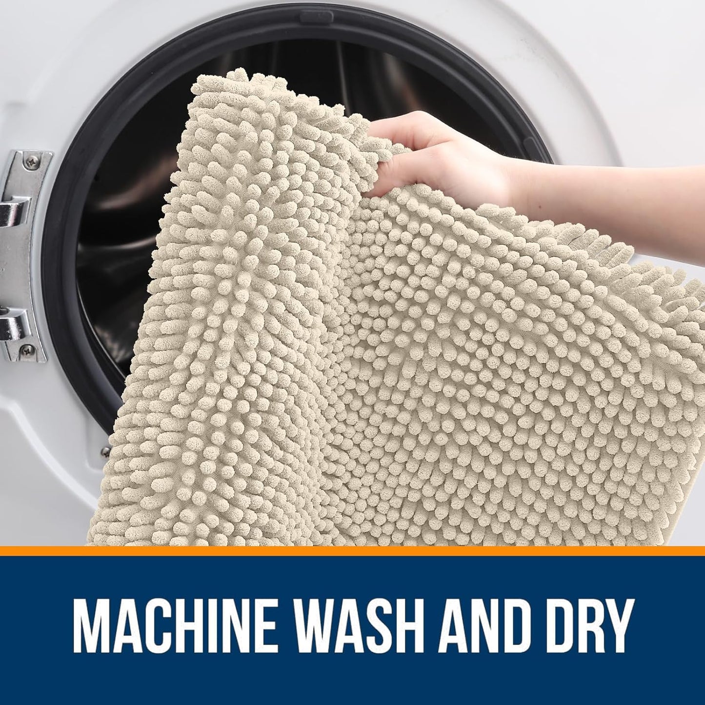 OLANLY Bathroom Runner Rugs - Extra Soft Chenille Bath Mats | Quick-Dry, Machine Washable, 44x24, Sand