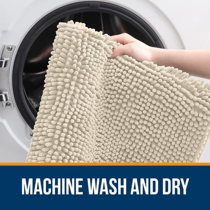 OLANLY Bathroom Runner Rugs - Extra Soft Chenille Bath Mats | Quick-Dry, Machine Washable, 44x24, Sand