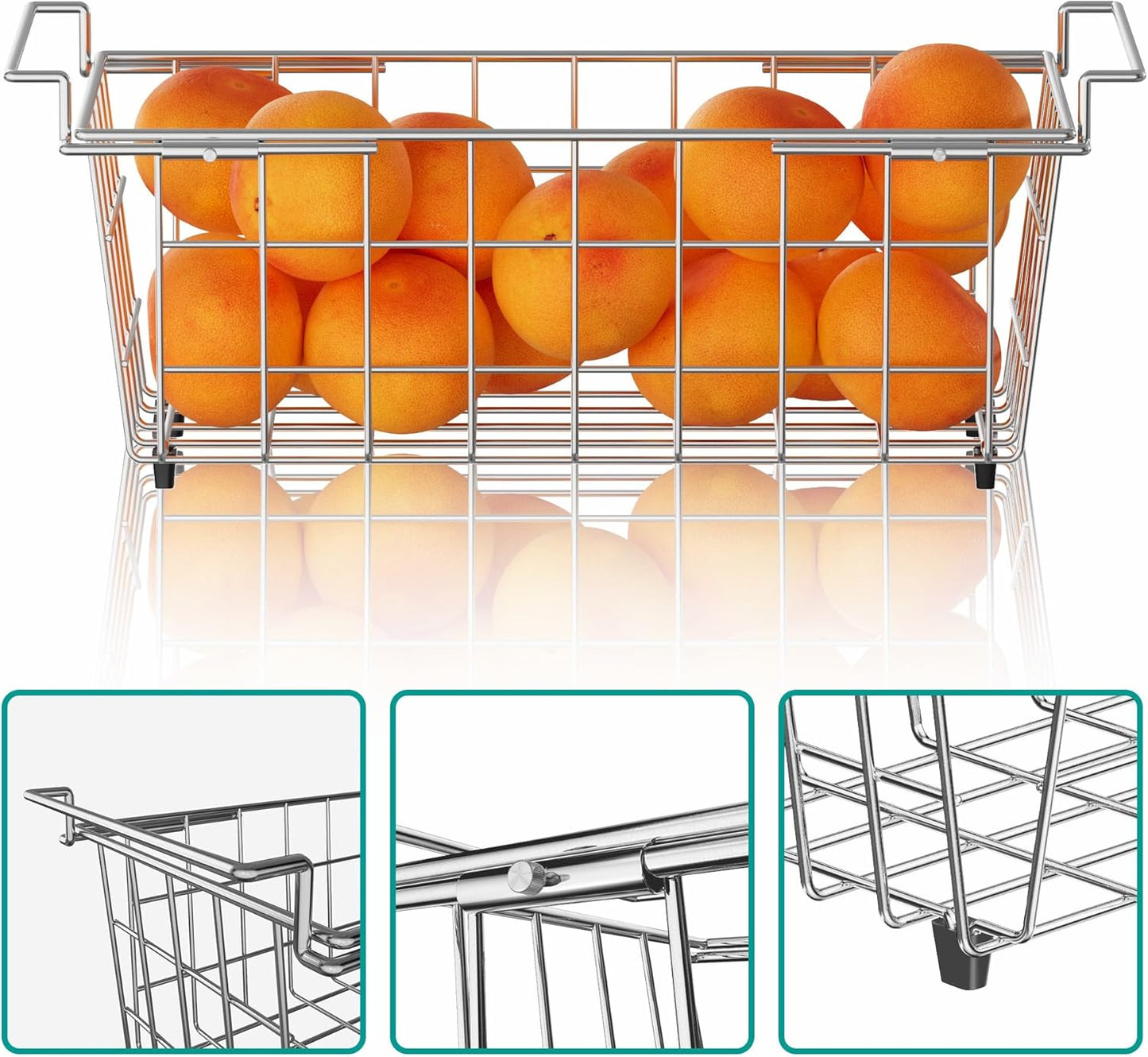 17.5"~20.4", 2 pack SANNO Chest Freezer Baskets, Stainless Steel Storage Organizer Bins with Sturdy Handles for Chest
