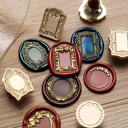 6-in-1 Vintage Embossed Frame Wax Seal Stamp Kit- Rectangle & Oval & Heart 3D Relief Photo Frame Seal Stamps with Wood Handle, Retro Sealing Wax Stamp for Wedding Invitations, Letters (6B)