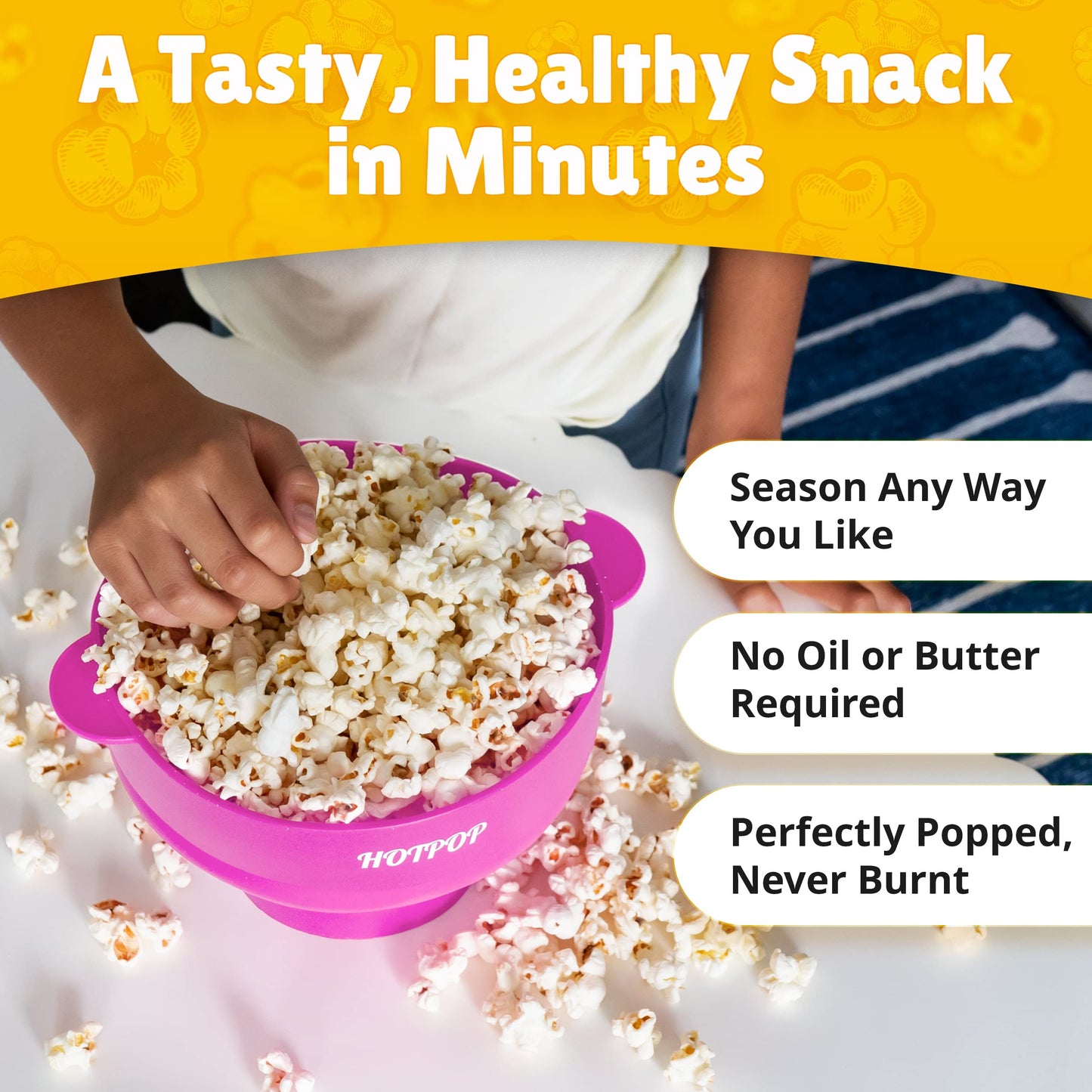 The Orginal HotPop Silicone Popcorn Maker - Microwave Popcorn Popper with Handles - Collapsible Bowl, Heat-Resistant, Easy to Clean, Ideal for Family Movie Nights, 15-Cup Capacity - Red