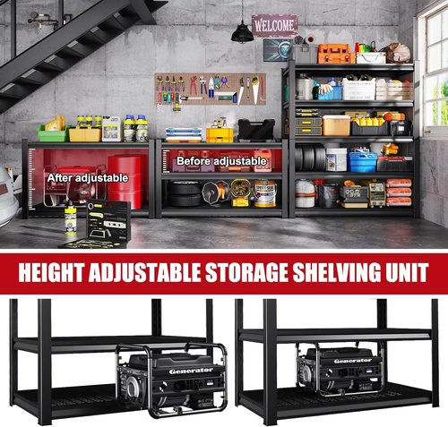 Garage Shelving Set of 4 | Heavy-Duty Metal Storage Shelves - 3500 lbs Capacity, Adjustable 5-Tier Design, 72"x59"x20"