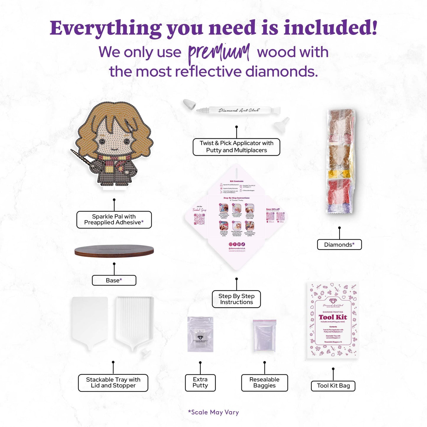 DIAMOND ART CLUB Sparkle Pals - Hermione, Diamond Painting Kit, Fun DIY Crafts for Adults, Diamond Art Craft for Beginners, 5.4" x 5.7" (Pack of 1)