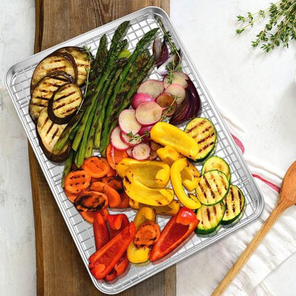 Leonyo Jelly Roll Pan Set - Nonstick Baking Sheet with Cooling Rack | 16 x 12 Inch, 2 Trays + 2 Racks