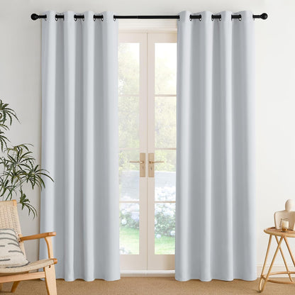 NICETOWN Room Darkening Curtains - Elegant Greyish White Drapery Panels, 52"W x 84"L