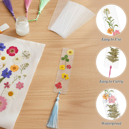 Eaasty 190 Pcs Pressed Flower Bookmark Making Kit, 24 Clear Acrylic Bookmarks with Tassels 140 Dried Floral with Adhesive Tools for Scrapbooking DIY Craft Gifts(Rustic)