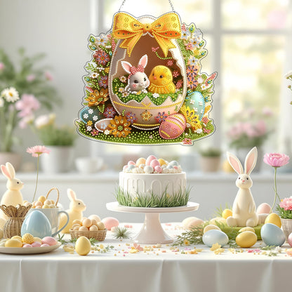 DIY Diamond Art Painting Wreath Kits，Special Shaped Rhinestone Hanging Ornament Diamond Art Window Pendants for Gift Home Garden Wall Hanging Kits,Double Sided (Easter Egg)
