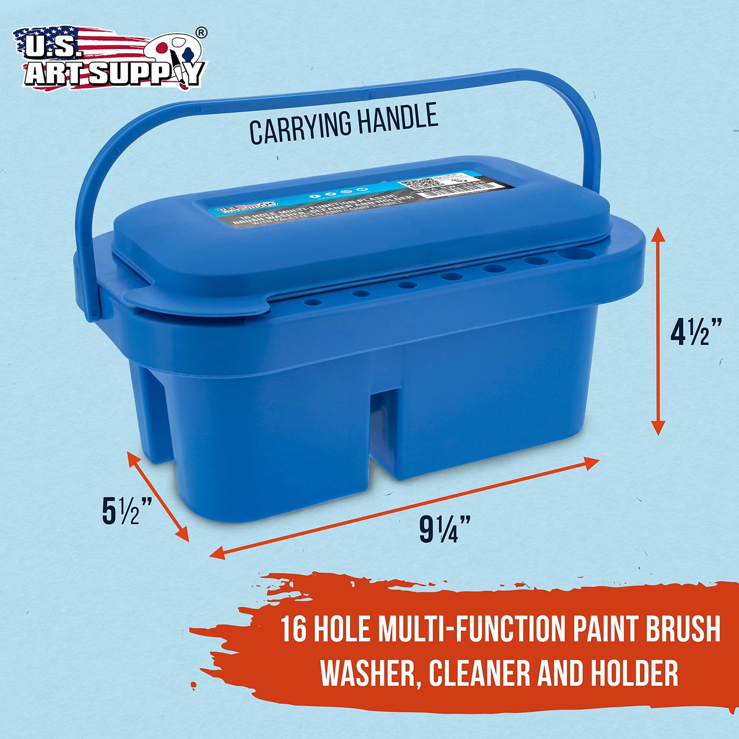 U.S. Art Supply 16-Hole Plastic Paint Brush Cleaner Washer & Paint Brush Holder with Palette Lid for Acrylic, Watercolor & Oil Paints