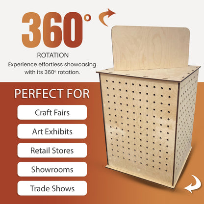 TORCHED DISPLAYS Rotating Display Stand | 22.5 x 16.76-inch | Rotating Organizer Wood Pegboard | Pegboard Display Stand for Craft Shows, Vendor Events, Jewelry, Accessories | Natural