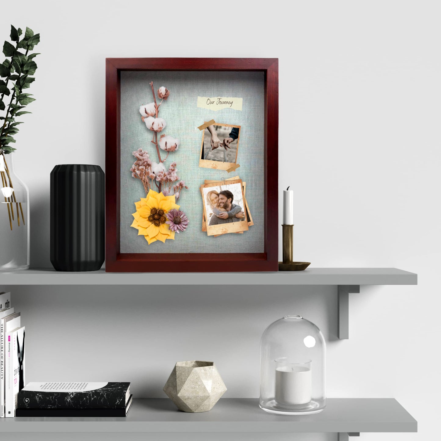 ILOT 11"x14" Solid Wood Mahogany Display Shadow Box Frame - Solid Wood Memory Box for Keepsakes (Picture Box, Military, Wedding, Graduation, and Flower Shadow Box)