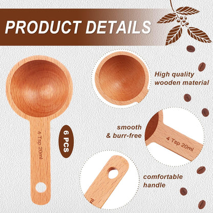 PINKXHY 6 20 ml Pieces Wooden Coffee Spoon in Beech Measuring Scoop for Coffee Beans Wood Table Spoon for Whole Beans