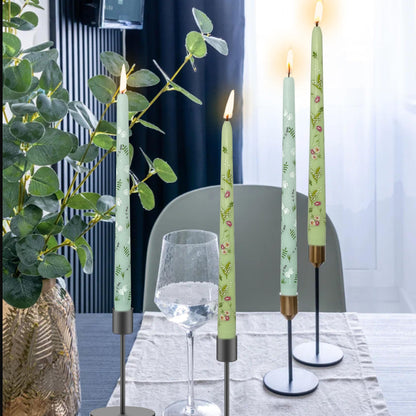 Printed Taper Candle Dripless Candles Sticks - 4 pcs Handmade Green Taper Candle 10 inches Long Tapered Candles for Home Party Wedding Restaurant Holiday Decor