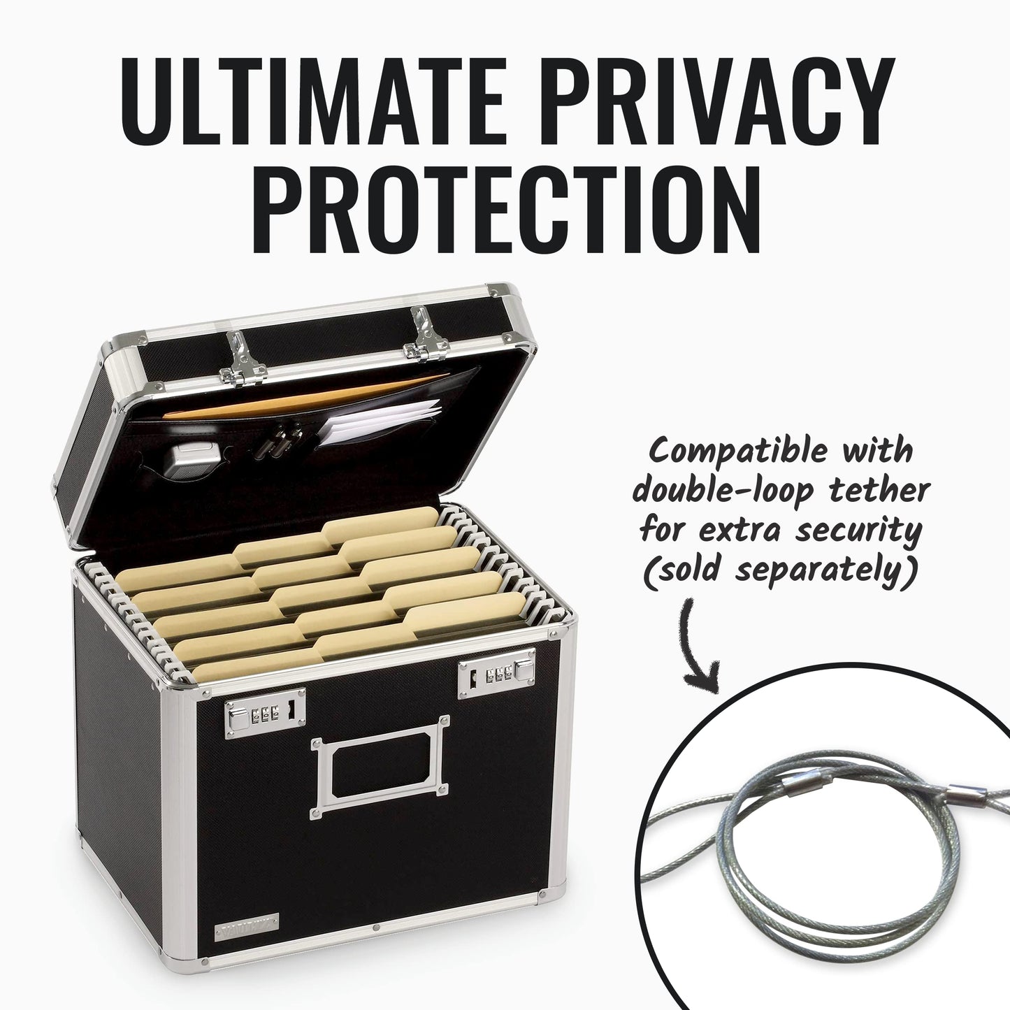 Vaultz Locking File Organizer Box - 13.5 x 13.25 x 10.5 Inch Large, Portable Locking Storage Box for Filing Letters & Documents w/Combination Lock, Black