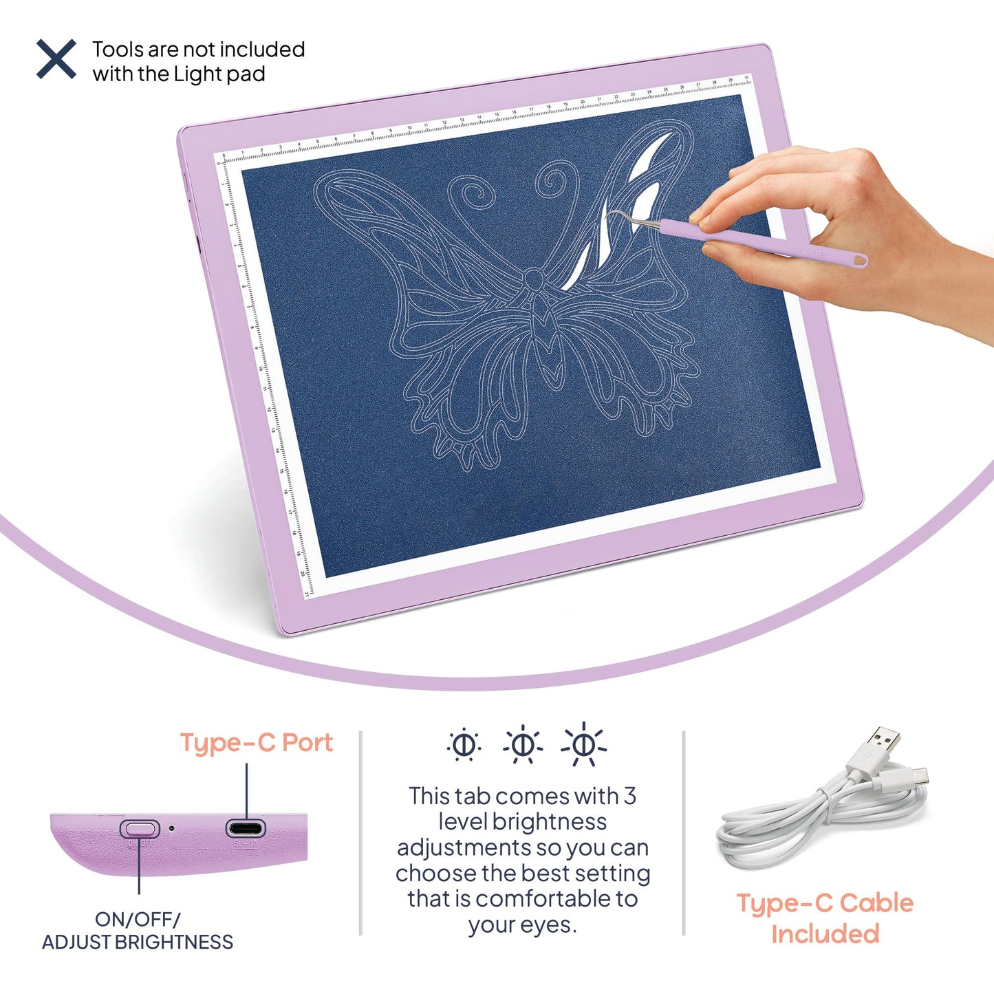 iVyne Corded Light Pad for Weeding Vinyl - A4 Light Box for Drawing - Light Board for Tracing - Light Box for Diamond Painting, Weeding Vinyl, Sketching, Tracing (Purple)