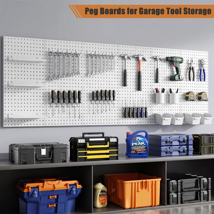 PBHEPJ 10 Pcs Metal Pegboard Panels, Heavy Duty Peg Boards for Garage and Garden Tool Storage, Includes Drywall Anchors and Screws Kits, White (10 pcs 16in x 12in)