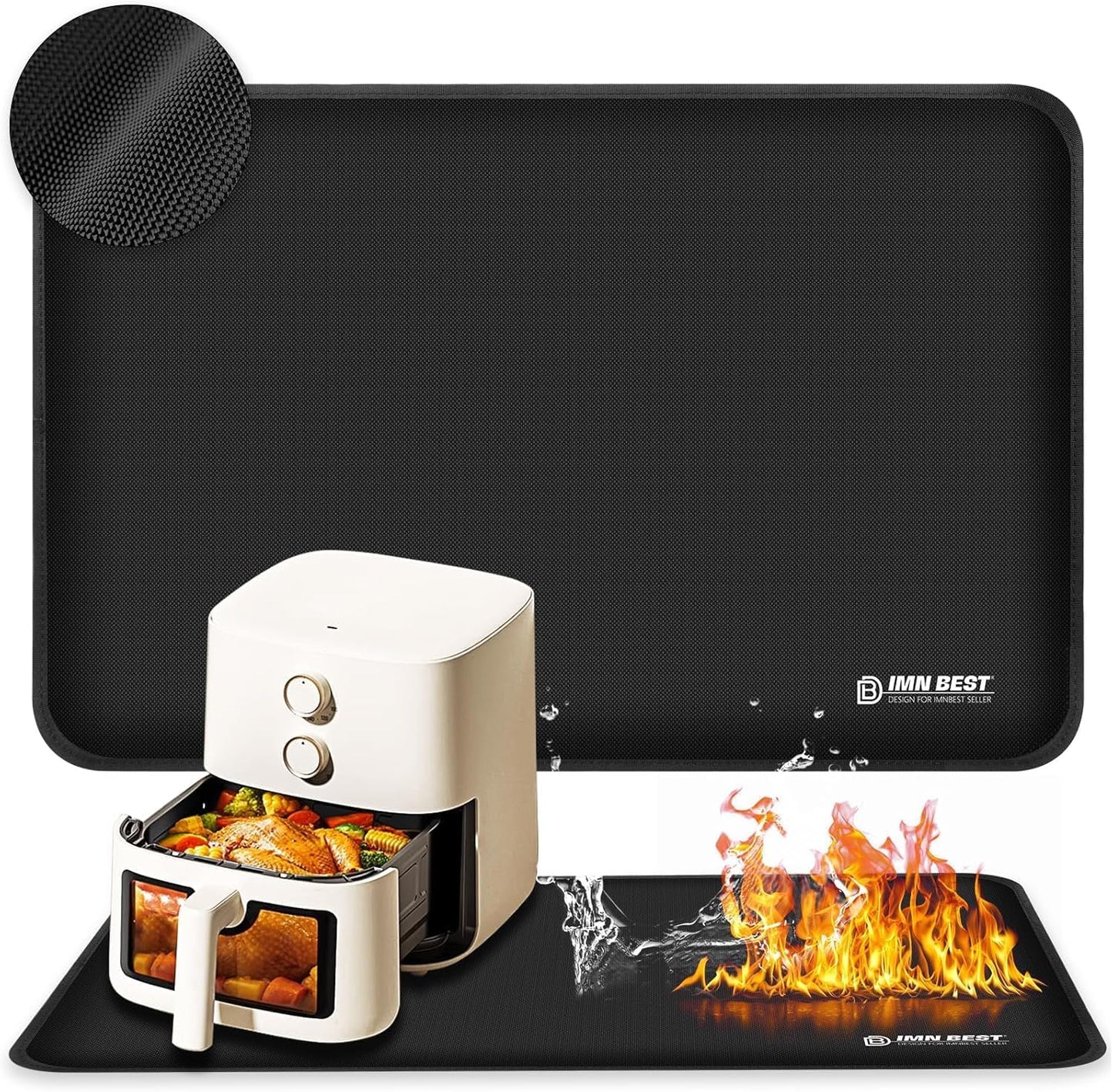 Heat Resistant Mat for Air Fryer Site, Fireproof Silicone Countertop Protector, Non-slip and Waterproof, Black