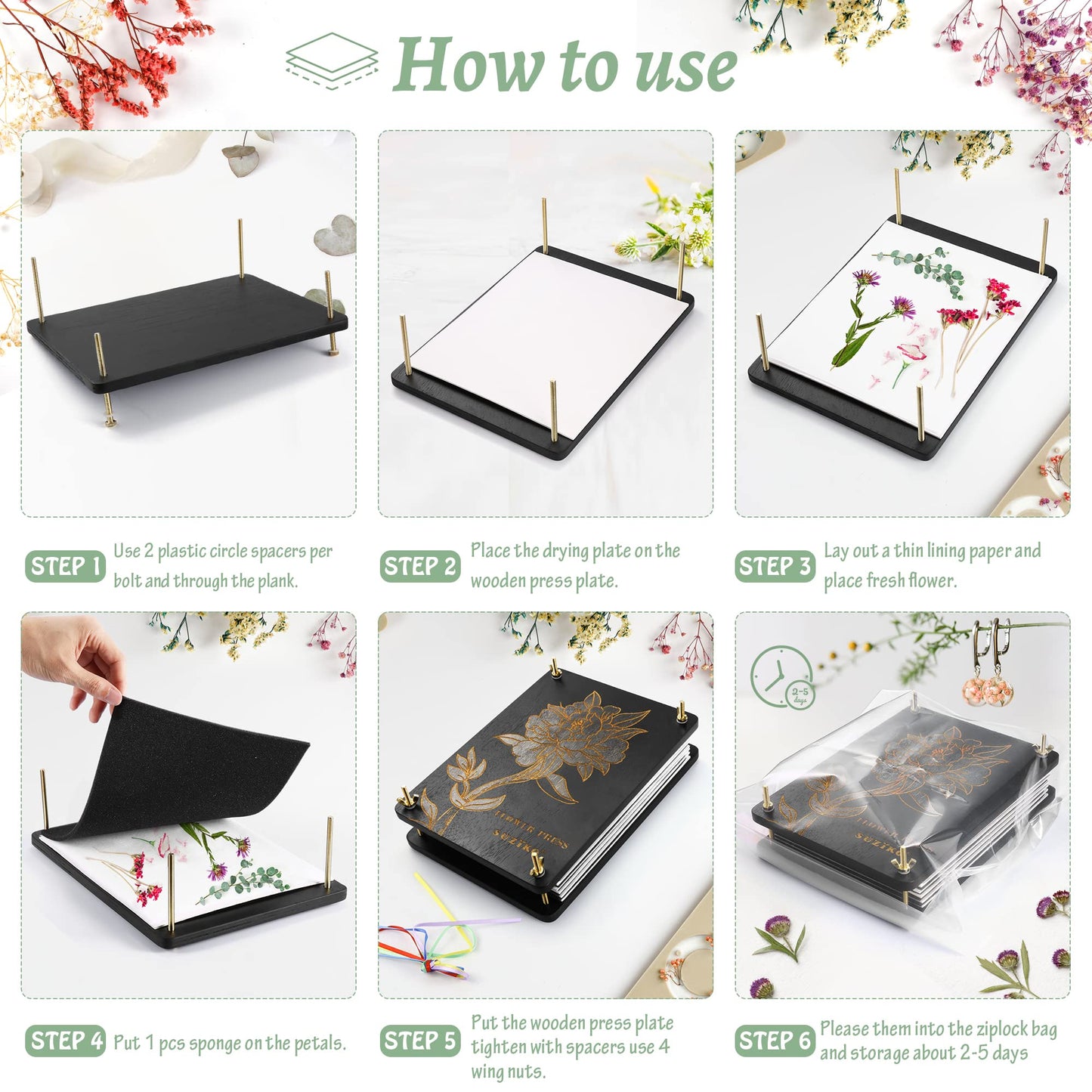 Suziko Large Flower Press Kit 11.8 x 8.7 inch 6 Layers with Photo Frame and Book Marks,Plant Pressing Kit for Adults Measures, Fast Making Pressed Plant, Great Gift for Your Lover