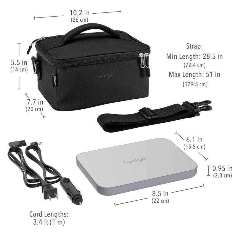 Bentgo Heat - Electric Lunch Bag & Food Warmer for Reheating Meals in Car, at Work & More - Heated Lunch Box Warmer for Adults, Students & Shift Workers, 12V/24V Auto & 120V Wall Cords (Carbon Black)