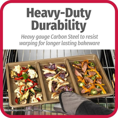 GoodCook Non-Stick Divided Sheet Pan - 3-in-1 Textured Baking Dish | 11 x 17-Inch Carbon Steel for Meal Prep