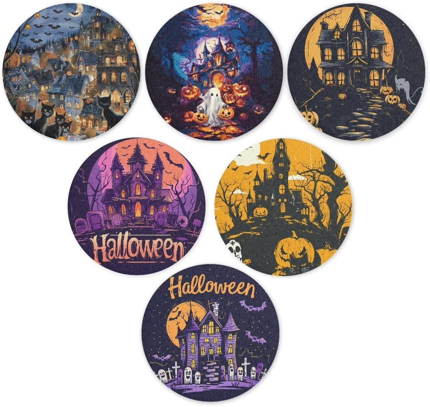 FOR U DESIGNS Set 6 Halloween Drink Coasters - of Water Absorbing Outdoor Table Coasters