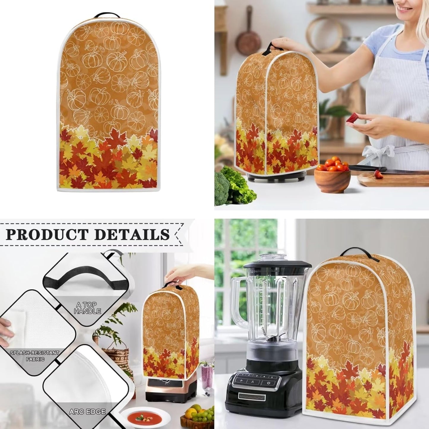 Maple Leaf 4 Slice Toaster Covers, Small Kitchen Appliance Dustproof Blender Cover for Thanksgiving Decor