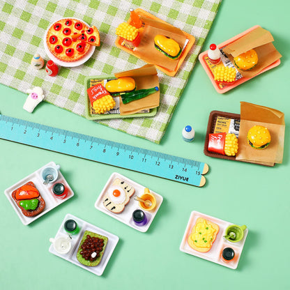 Civaner 50 Pieces Dollhouse Miniature Fast Food Accessories Set Christmas Mini Food Mixed Resin Drink Mini Hamburger Fries Juice Milk Bread Jam Cup Doll Kitchen Pretend for 1:12 Dollhouse