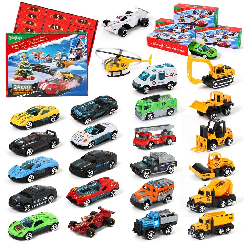 Advent Calendar 2025 for Kids, 24 Days Christmas Countdown Calendar with Die-cast Cars for Toddler Boys, Christmas Advent Calendars Cars Set, Classroom Prizes Xmas Holiday Party Favor Gift for Kids