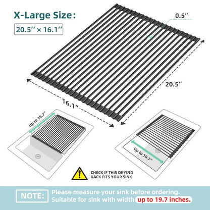 Ohuhu Sink Drying Rack, 20.5" W x 16.1" L Over Sink Roll-Up Dish Drainer - Rolling Foldable Accessories Heat-Resistant Mat Anti-Slip Silicone Coated Multipurpose for Kitchen Counter