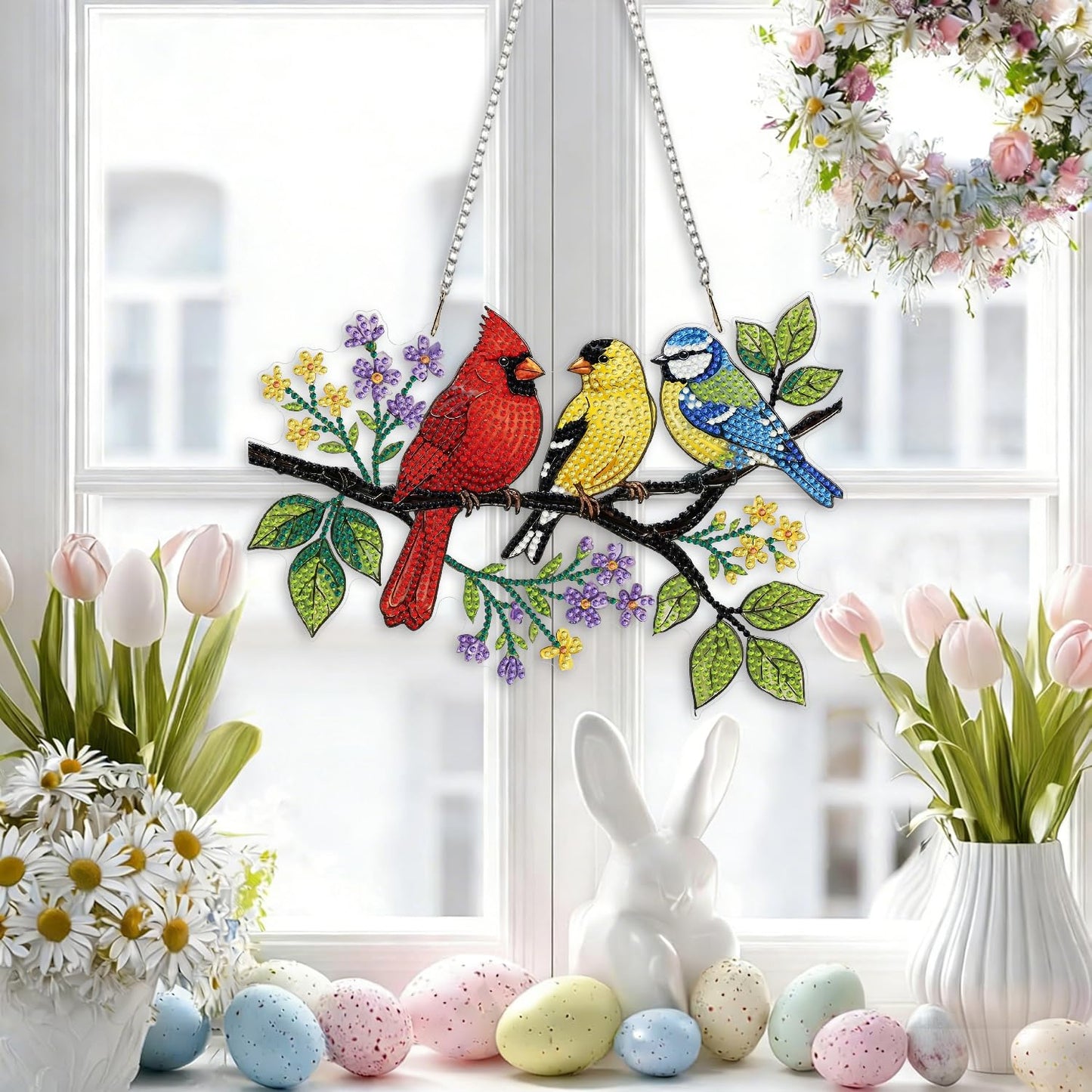 LPDJITO Bird Diamond Art Hanging Kits for Adults, Double Sided DIY Acrylic Diamond Art Painting Window Pendants Home Garden Wall Hanging Kits Hanging Ornament