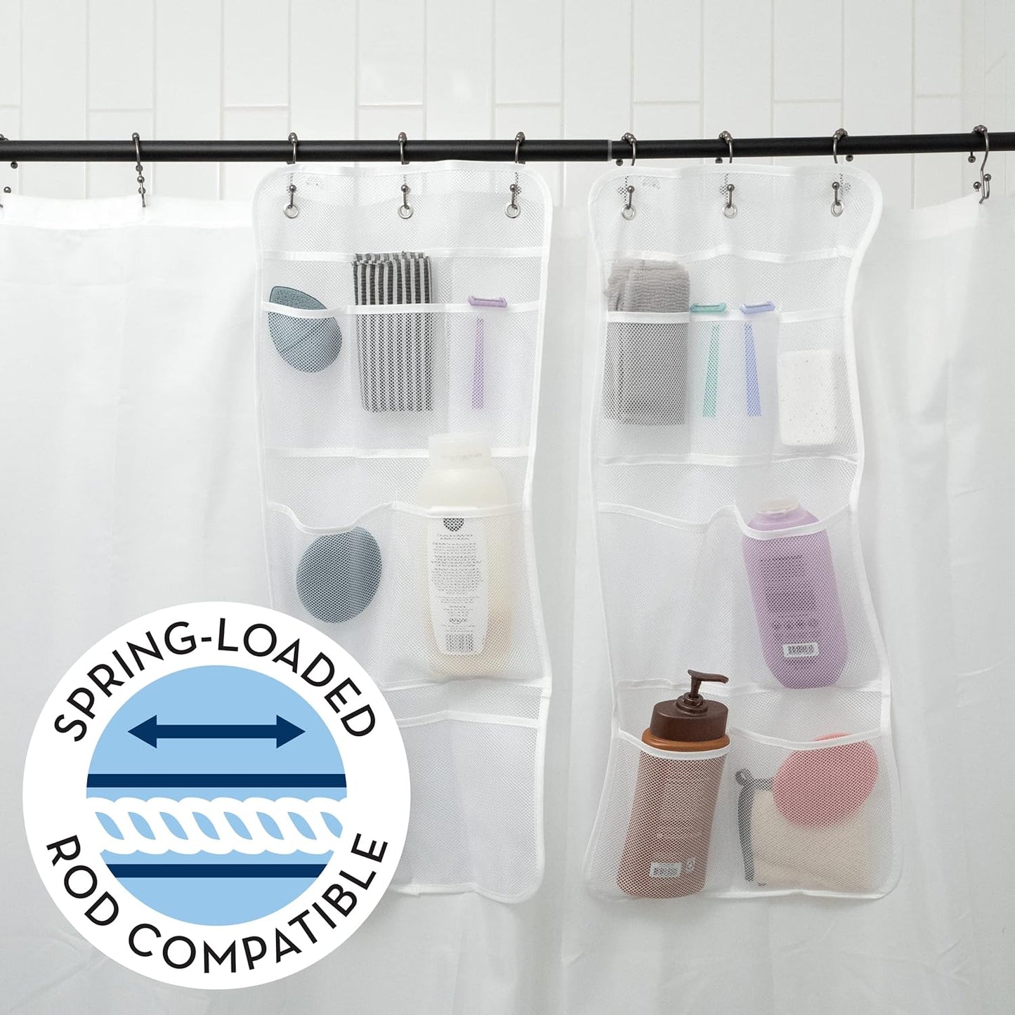 S&T INC. Shower Organizer, Bathroom Caddy with Quick Drying Mesh, 7 Pockets, 2 Pack, White