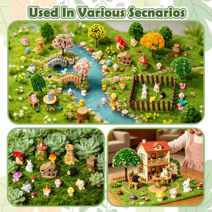 65 Pcs Mini Fairy Garden Accessories, Resin Ornaments Kit with Bridge, Mushroom, Fence, Animals for DIY Bonsai, Potted Plants & Tabletop Landscape Decor