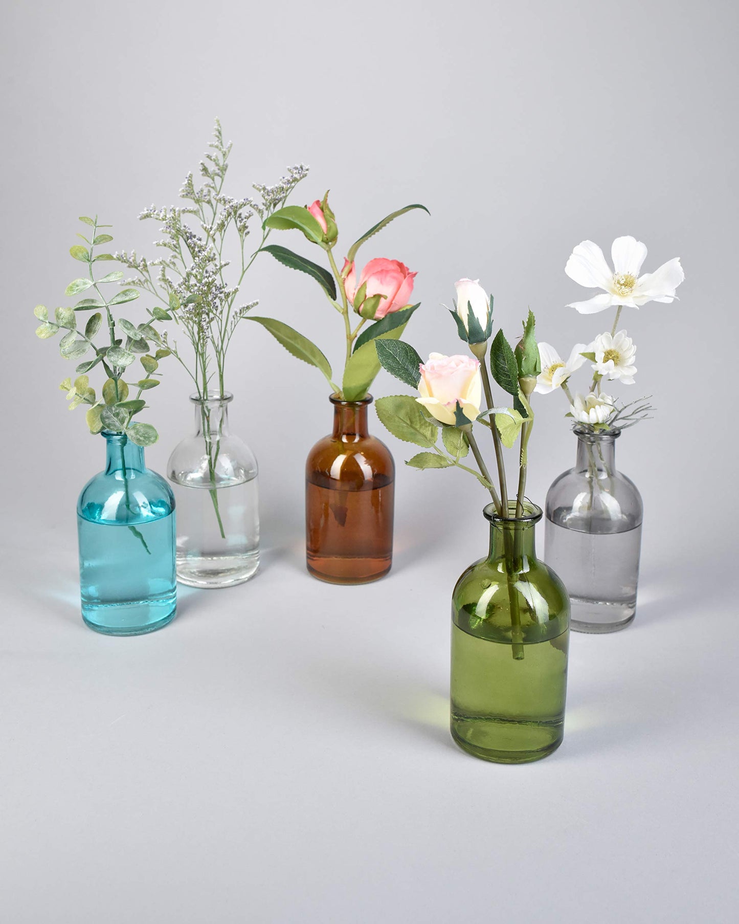 Serene Spaces Living (6 Pack) Bud Vases for Apothecary Jars, Decorative Glass Bottles, Wedding Reception Centerpieces, Mini Flower Vases, Small Medicine Bottles for Home Decor