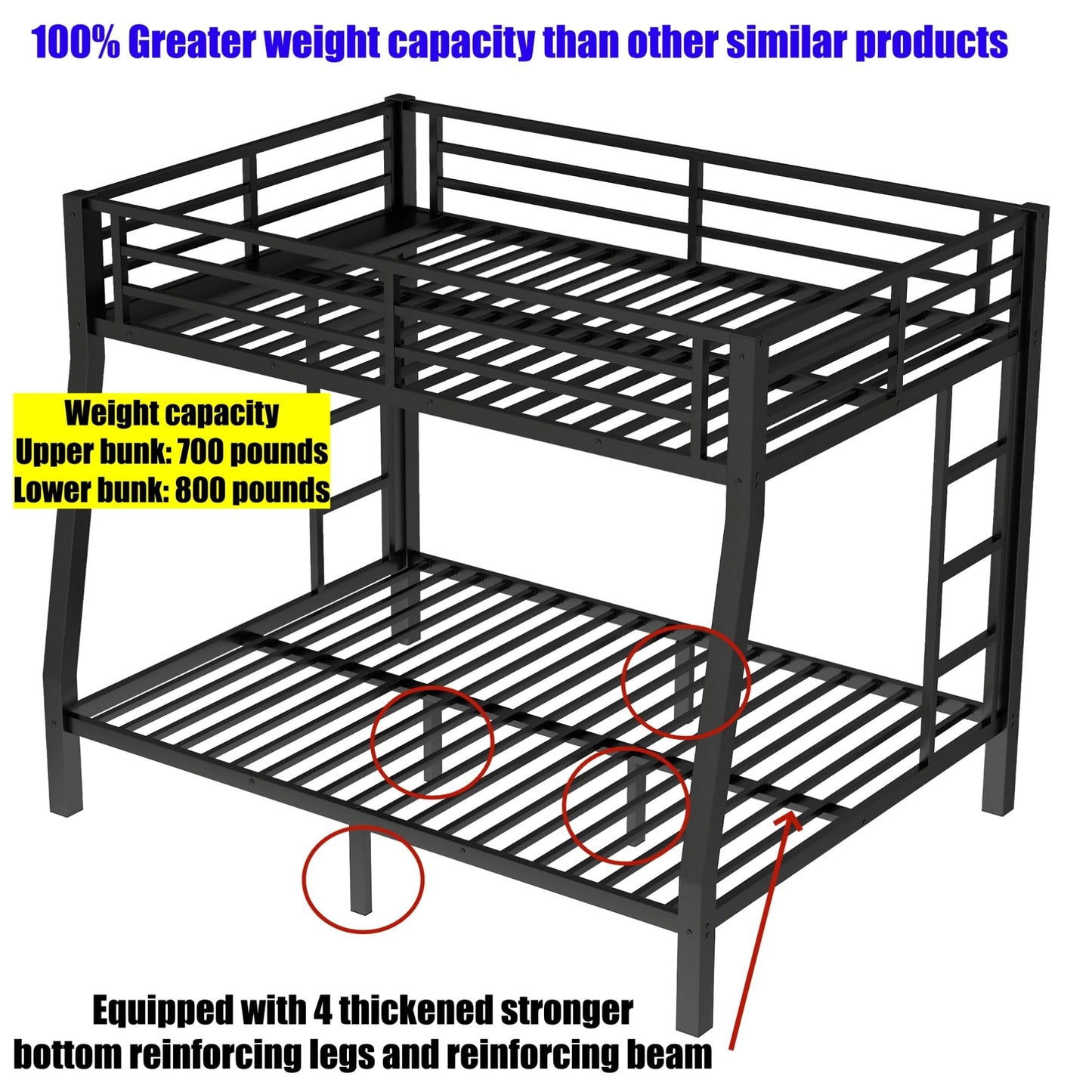 NOAHLEO Stronger & Safer Heavy Duty Metal Twin XL Over Queen Size Bunk Bed for Adults Teens, More Stable Thickened Steel Bunkbed (Twin XL Over Queen)