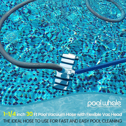 POOLWHALE 30-Foot Swimming Pool Vacuum Hose - Weighted Rotatable Handle & Wheels for Easy Cleaning