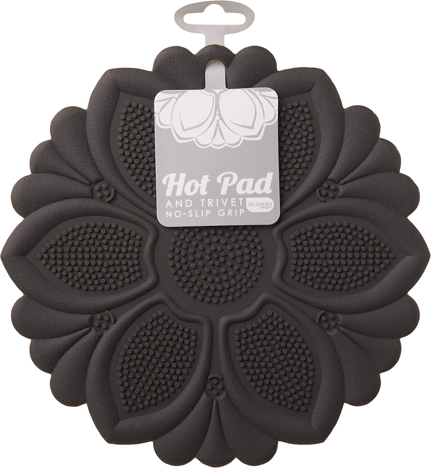 Talisman Designs No-Slip Grip Silicone Hot Pad & Trivet - Black, Set of 1